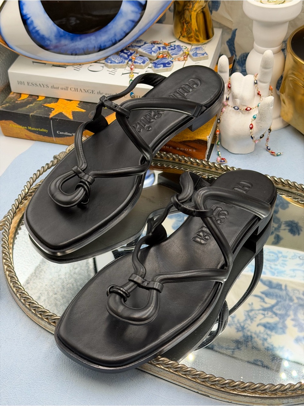 🆕 CULT GAIA 🧿 NWOB Estee Flat Leather Sandal, Black - Sz 37 US 7 - Picture 7 of 13